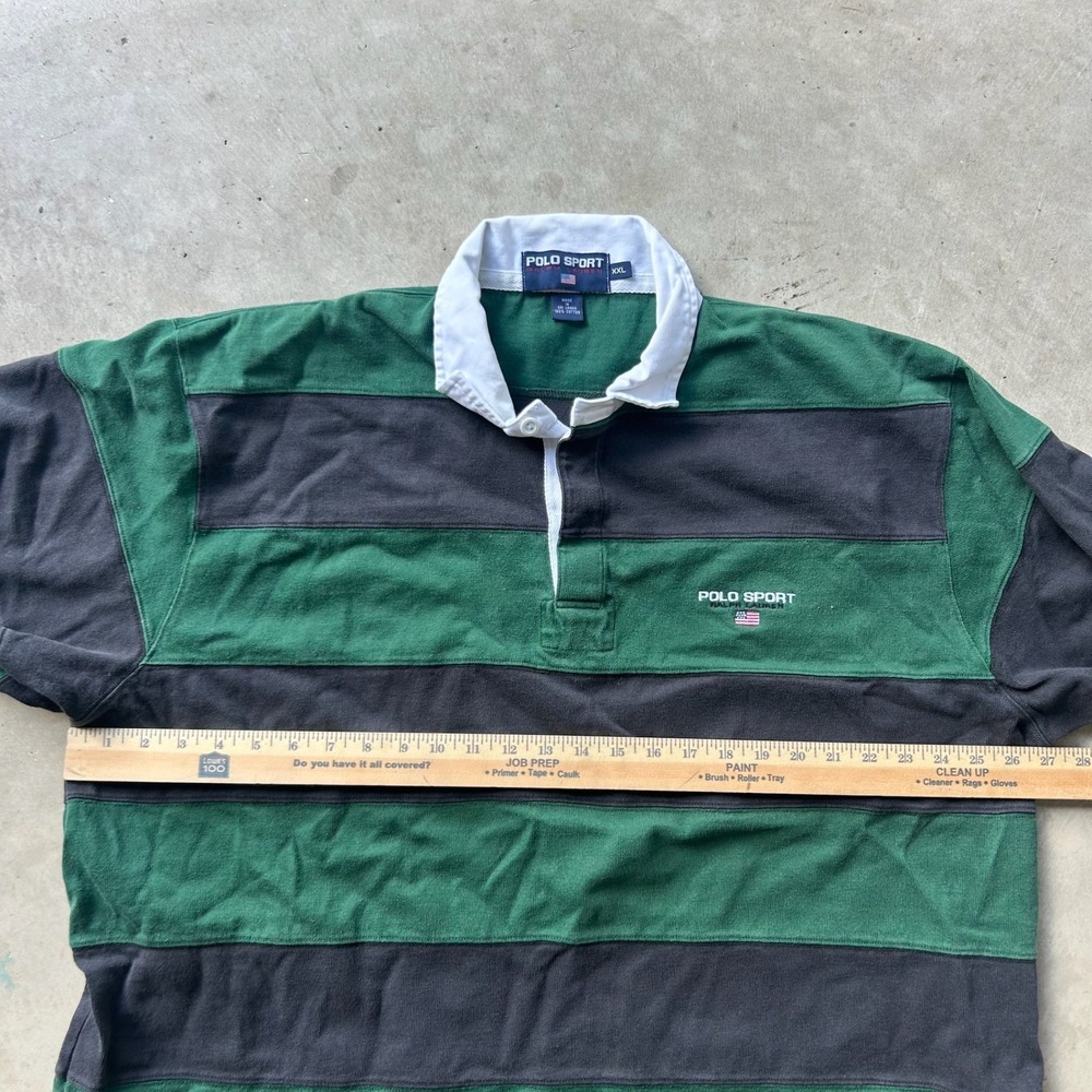 Polo Sport Ralph Lauren Rugby Shirt XXL Green Navy Blue Striped Vintage 90s - Picture 3 of 5